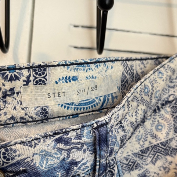 Anthropologie Blue Patchwork Print High Rise Jeans Chic Statement Pants - Picture 5 of 14